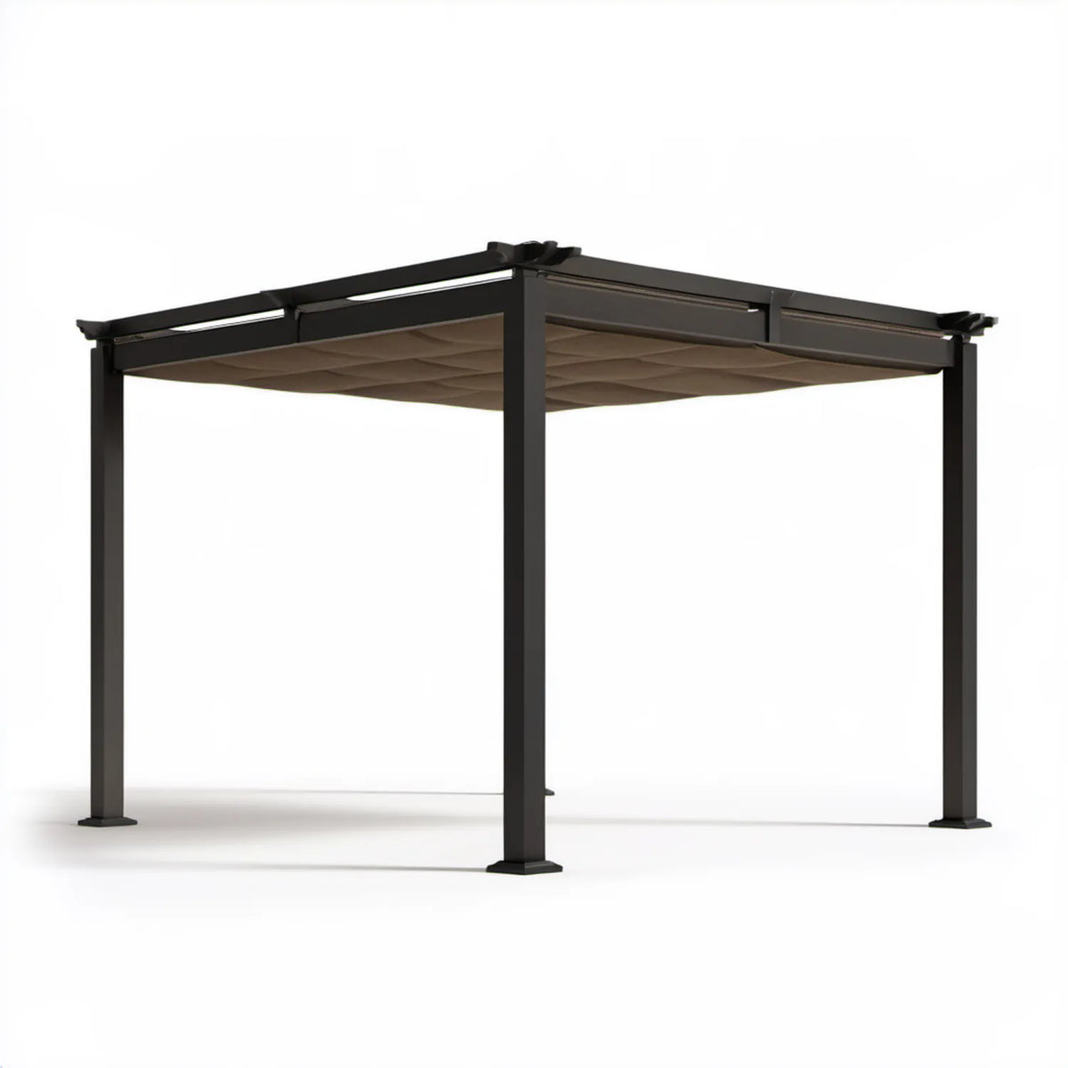Pergola ogrodowa z rozsuwanym dachem, antracytowo-beżowa, 300 x 300 x 220 cm, aluminium i poliester