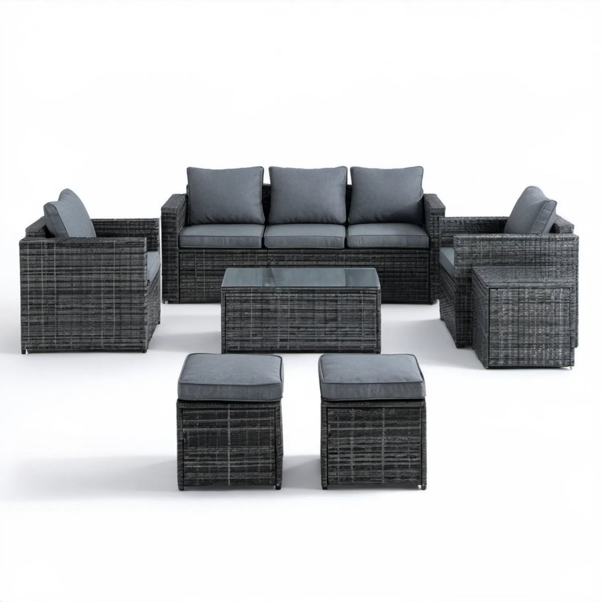6-częściowy zestaw wypoczynkowy z technorattanu PE, grafitowo-szary, sofa 180 x 65 x 66 cm