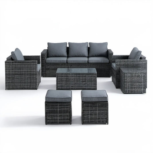 6-częściowy zestaw wypoczynkowy z technorattanu PE, grafitowo-szary, sofa 180 x 65 x 66 cm